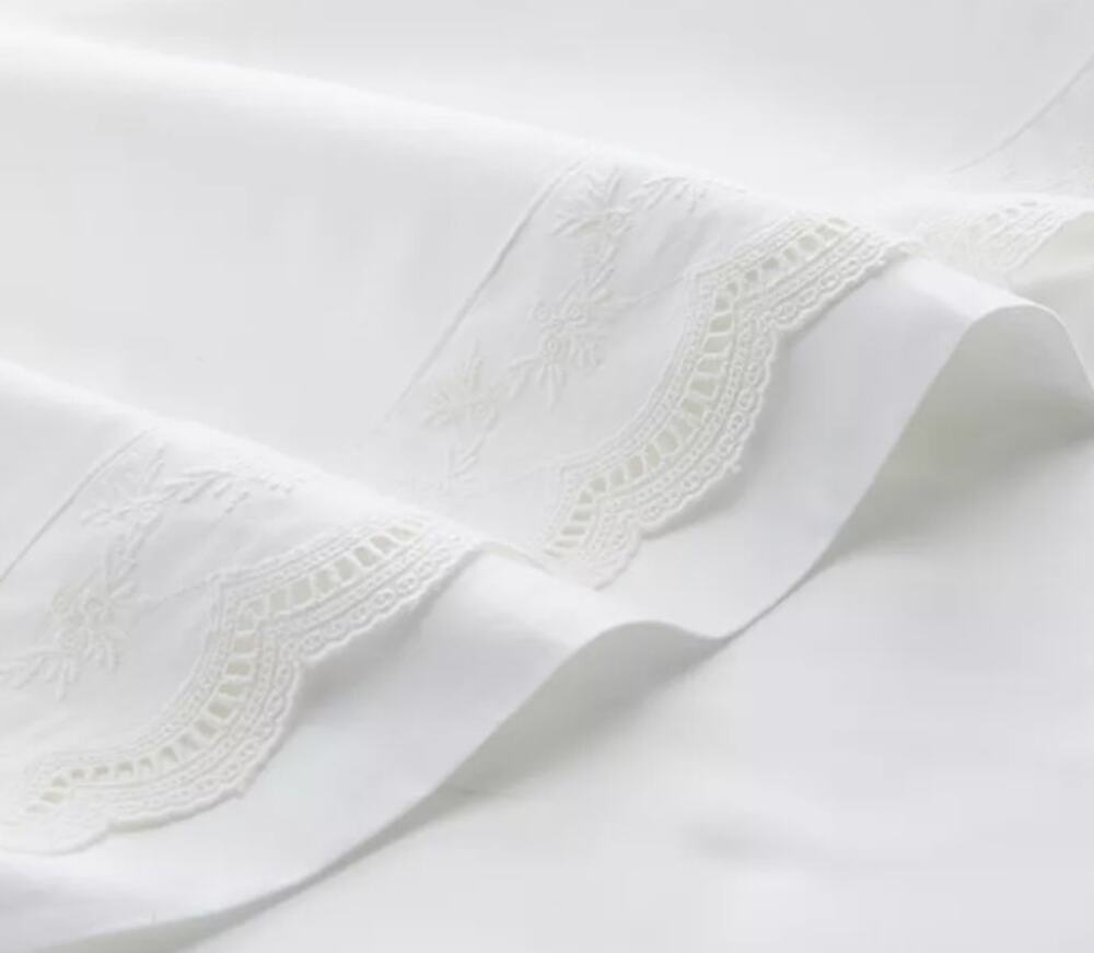 Aqua Bedding White Lace Cotton Full/Queen Duvet Cover and Standard Sham